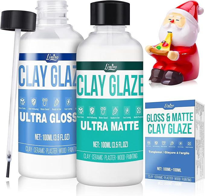 Air Dry Clay Glaze - Upgraded Polymer Clay Glaze, 2 x 100ml Ultra Gloss and Matte Finish Varnish Pottery Glaze, Clay Sealant to Prevent Scratches, Wear, Cracking - Professional Clay Tools, Quick Dry