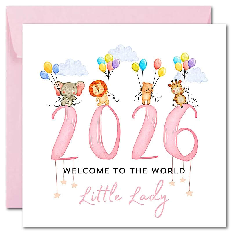 Printperfect - 2026 New Baby Card Baby Girl Welcome To The World - New Arrival Card - Congratulations On Your New Baby - Niece/Goddaughter - Grandaughter - Girls - Born in 2026 (2026)