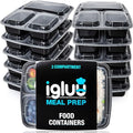 Igluu Meal Prep Containers Reusable (10 Pack) – Food Containers with Lids – Stackable, Microwave, Freezer & Dishwasher Safe – 946ml/32oz – 3 Compartment – BPA-Free
