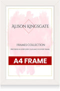 Alison Kingsgate Modern A4 Picture Frames - Engineered Wood Photo Frame with Shatterproof Perspex Front - Ideal for Posters, Certificates & Artwork - Wall Mount or Tabletop Display - White