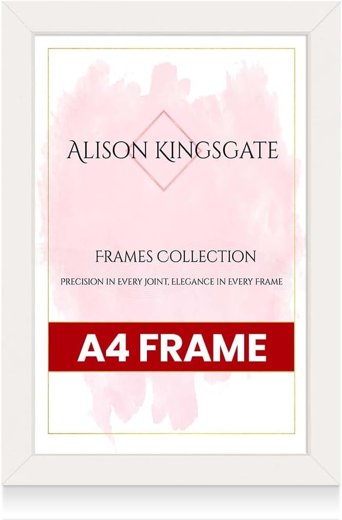 Alison Kingsgate Modern A4 Picture Frames - Engineered Wood Photo Frame with Shatterproof Perspex Front - Ideal for Posters, Certificates & Artwork - Wall Mount or Tabletop Display - White