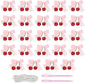 24 Pairs of Bow Cherry Christmas Ornaments with String and Needles for DIY, Vibrant Cherry Birthday Decorations, Party Photo Background Wall Tree Decoration for Home Kitchen Seasonal Décor