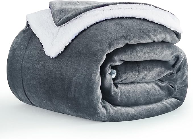 Aisbo Sherpa Fleece Throw Blanket Dark Grey - Fluffy Thick Warm Blanket for Bed Double Size, Soft Solid Microfiber Blanket Twin for Sofa Couch, 150x200cm