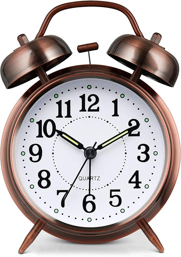 Loud Alarm Clock for Heavy Sleepers with No Ticking, Double Bell Alarm Clock, Battery Operated, Metal Alarm Clock with Night Light for Bedroom, Retro Analogue Alarm Clock for Boys Children Adults