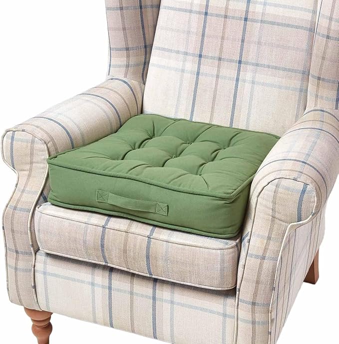 HOMESCAPES Green Armchair Booster Cushion Large Firm 50cm Square Seat Pad with Supportive 10cm Thick Lift Soft Touch Cotton Dark Green Cushion For The Elderly, Post-Operative and Pregnancy
