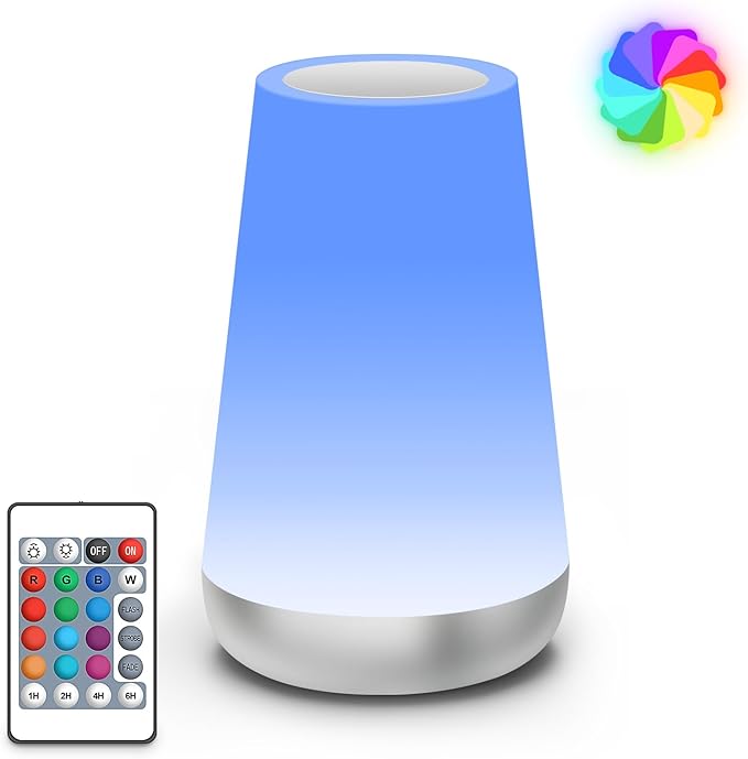Auxmir Night Light, LED Touch Table Lamp, Dimmable 2500mAh Rechargeable Light with RGB Color Changing, Remote Control, Portable Bedside Lamp for Children, Kids, Bedroom, Living Room, Camping