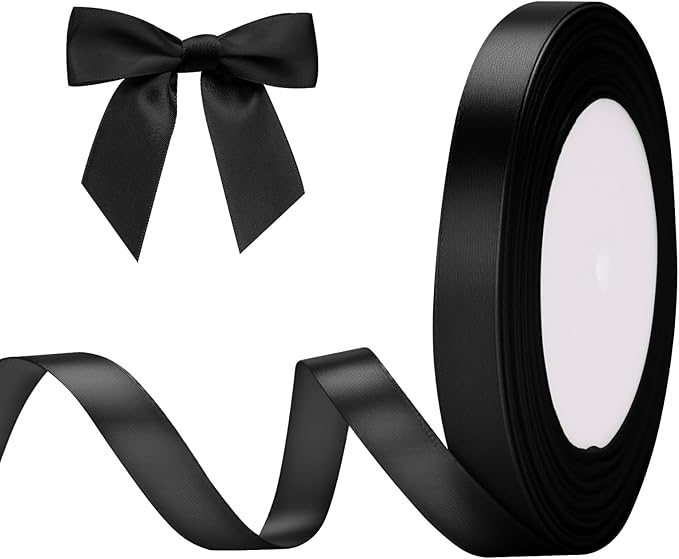 G2PLUS Black Stain Ribbons 10mm: Thick Fabric Gift Wrap Ribbons for Crafting & Decorating Halloween Parties, 22M