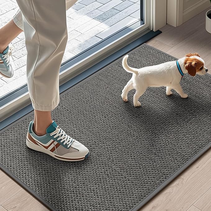 LEKEEPGO Door Mat Indoor 43 x 75 cm, Non-Slip Doormat, Washable Dirt Trapper Mat, Thin Door Mat, Absorbent Entrance Rug, Clean Mat, Entrance Mat for Indoor, Grey
