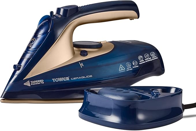 Tower T22008BLG CeraGlide Cordless Steam Iron with Ceramic Soleplate and Variable Steam Function, Blue and Rose Gold