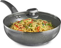 VonShef Non-Stick Wok, Induction Safe Non-Stick Frying Pan, Deep Aluminium Stir Fry Wok with Glass Lid & Stay Cool Handle, 28cm Diameter & Marble Finish