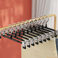 Trouser Hangers -10Pack Skirt Hangers with Adjustable Non Slip Clips Strong Chrome Clothes- Space Saving Pant Hangers (Black)