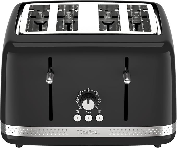 Tefal Black Collection 4-Slot Toaster, 7 Browning Levels, Defrost-Stop-Reheat Functions, Removable Crumb Tray, High-lift, Self-Centring Racks, 1430W, TF3058G0, Matte Black