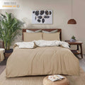 REHAN & CO Double Duvet Cover Sets – Soft Brushed Microfiber Bedding – Reversible Quilt Cover With Pillow Cases (Mink/Cream)