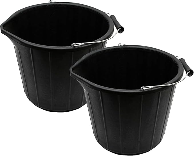 BH | 2 Pcs Black Builders Bucket | 14 Liters | Metal Handle | Plastic | Heavy Duty Water, Ideal For Home, Garden, and Other Work - By BEST HOUSE