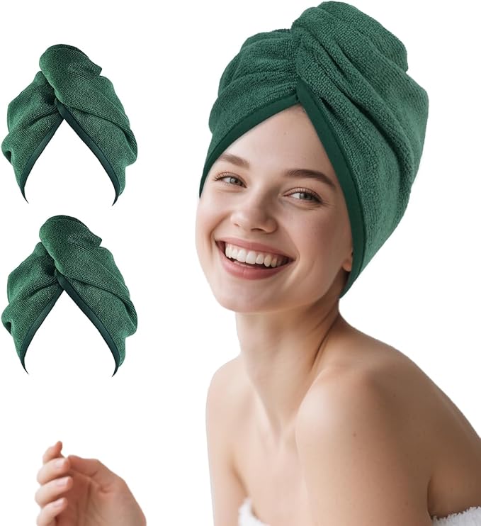 Microfibre Hair Towel Wrap: 2Pack Head Drying Towel Super Absorbent Soft Anti Frizz Turban Towelling For Women Girls Long Wet Plopping Curly Hair