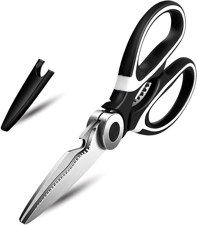 Heavy Duty Kitchen Scissors, Sharp Kitchen Scissors Multipurpose Utility Stainless Steel Scissor, Kitchen Shears for Chicken, PoultryMeat, Vegetables, Herbs, BBQ,Bottle & Jar Opener(Black)