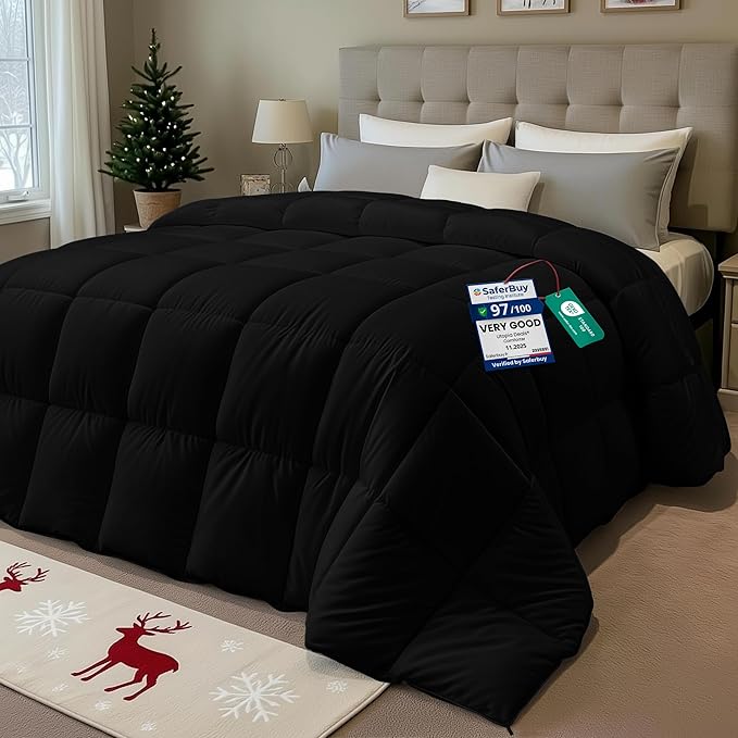 Utopia Bedding Duvet Single,10.5 Tog Coverless Duvet With Corner Tabs, Box Stitched Quilt (Single, Black)