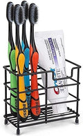 Toothbrush Holder Stainless Steel Black, Small Ventilated Mould-Proof Toothbrush Caddy, Antibacterial Metal Toothpaste Stand for Easy Bathroom Storage