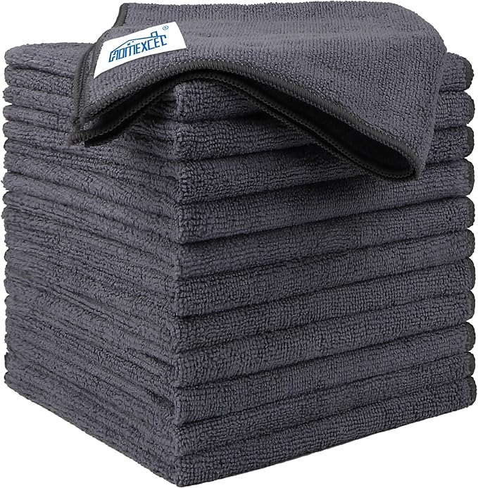 HOMEXCEL Microfibre Cloth 12 Pack,30 x 30 cm Cleaning Cloths，Ultra Absorbent Car Washing Cloth Lint Free Streak Free Cleaning Towels Rags for Car Kitchen Window,Grey