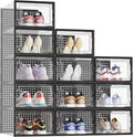 HOMIDEC Shoe Storage Box,12 pcs Stackable Shoe Boxes Clear Plastic Shoe Organizer Shoe Containers with Lids for Women/Men Fit UK 9.5,BLACK