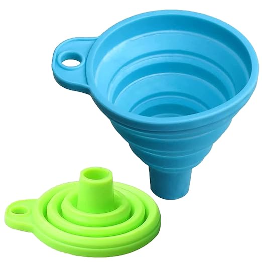 Set of 2 Foldable Funnel - Soft Silicone Gel Funnel Collapsible Funnel Cooking Kitchen Accessories Gadgets (Blue + Green)
