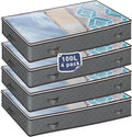 MIXC 4 Packs Underbed Storages, 100L Large Under Bed Storage Box with Lid, Storage Boxes with Lids, Storage Bags with Zip for Clothes, Comforters, Blankets, and Bedding