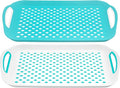DIVCHI 2-Pack Serving Tray Set – Non-Slip Lap Boards with Grip Handles, Ideal for Food Prep, Tea, Breakfast in Bed – Plastic Tray for Stable Dining Dishwasher Safe (Green/White)