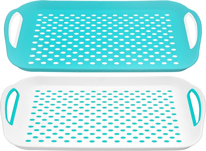 DIVCHI 2-Pack Serving Tray Set – Non-Slip Lap Boards with Grip Handles, Ideal for Food Prep, Tea, Breakfast in Bed – Plastic Tray for Stable Dining Dishwasher Safe (Green/White)