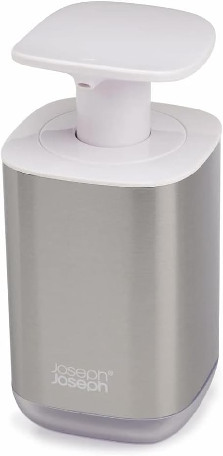 Joseph Joseph Presto Hygienic Bathroom Soap pump dispenser, refillable – White/ Stainless Steel, 36