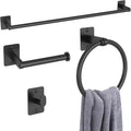 Toilet Roll Holder and Towel Rail Set, Gypie 4 Pieces Black Bathroom Accessories Set, Metal Bathroom Hardware Set Includes 24″ Black Towel Rail, Toilet Roll Holder, Towel Ring, and Wall Hook