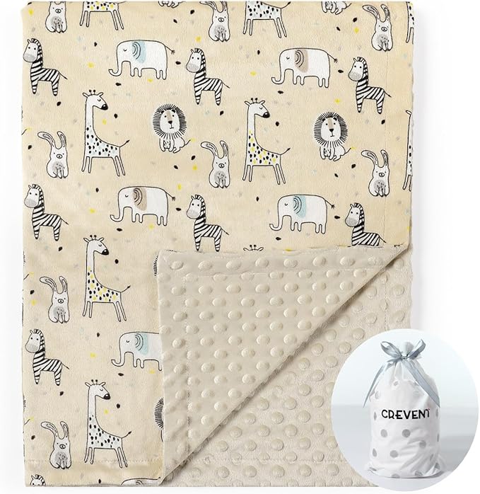 CREVENT Cozy Soft and Warm Mink Baby Blanket, Gift Packing with Ribbon for Newborn Infant Toddler's Crib Cot Stroller, for All Season Use (75X100cm Zoo)