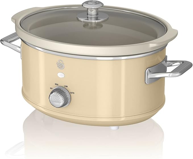 Swan SF17021CN Retro Slow Cooker with 3 Temperature Settings, Keep Warm Function, 3.5L, 200W, Retro Cream