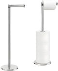 Black Freestanding Toilet Roll Holder – Durable Stainless Steel, 2-in-1 Toilet Paper Holder, Holds 1 Roll & Stores 3, Anti-Slip Base for Stability (Chrome)