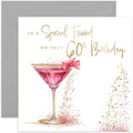 Old English Co. Special 60th Birthday Card for Female Friend - Best Friend 60th Birthday Card - Fabulous Pink Cocktail Gold Foil Glitter Design - Cute Sparkle Card for Her | Blank Inside Envelope