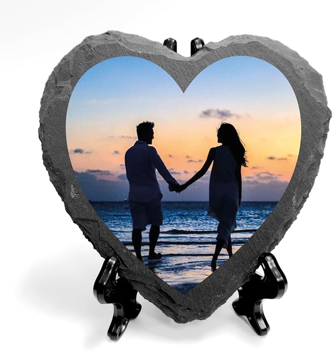 Personalised UV Printed Heart Shaped Photo Gift 10cm on a Heart Slate with Optional Stand