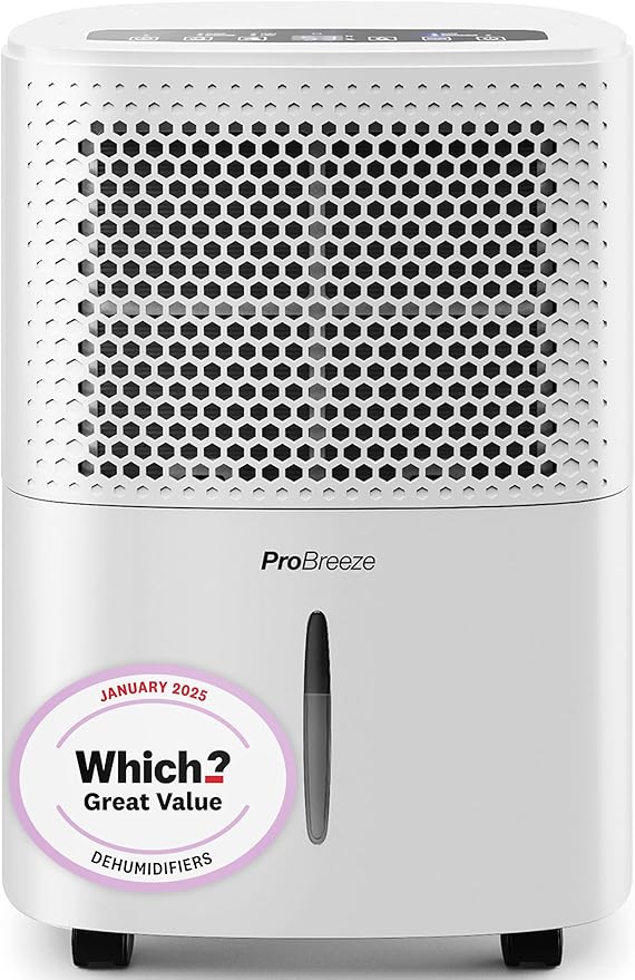 Pro Breeze® 12L/Day Dehumidifier with Automatic Humidity Sensor & Display, 24-hour Timer, Laundry Drying, Continuous Drainage - WINNER OF THE WHICH? BEST BUY AWARD