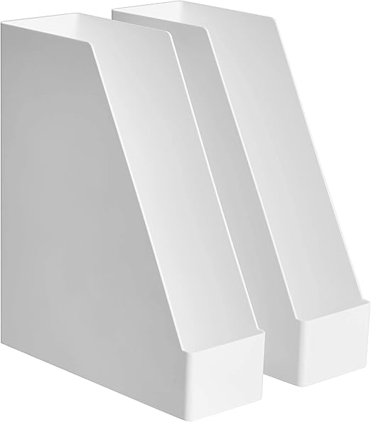 Amazon Basics Rectangular Plastic Organizer - Magazine Rack, White, 2-Pack