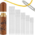 25 Pcs Stainless Steel Large Eye Hand Sewing Needles with Exquisite Sandalwood Case with Plum Blossom Pattern,Embroidery-Needles,5 Size Sewing Needles for Hand Sewing, Embroidery & Crafting