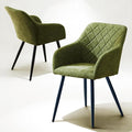 TUKAILAi Dining Chairs Set of 2, Linen Fabric Upholstered Seat Kitchen Armchair with Backrest and Metal Legs, Modern Padded Reception Chairs for Home Living Room Lounge Bedroom (Green)