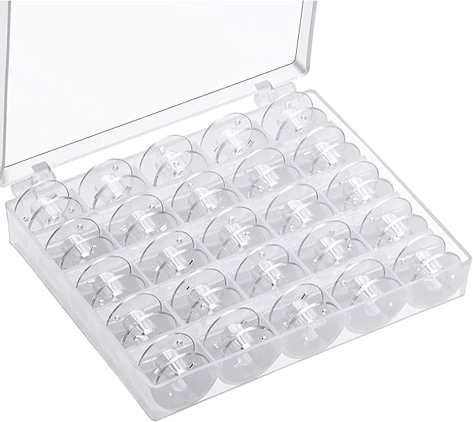 Sewing Machine Bobbins,Plastic Bobbins for Sewing Machine Universal Clear Bobbins with Bobbin Case Sewing Machine Accessories (25 PCS, Transparent)
