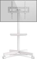 RFIVER Mobile TV Stand on Wheels for 27-60 Inch LCD LED Flat Screen Curved Screen TVs up to 40 kgs, Height Adjustable Shelf Rolling TV Cart as a Movable Portable TV Stand, Max VESA 400x400mm, White