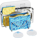 HapiRm Sponge Holder for Kitchen Sink, M-Shaped Kitchen Sink Caddy, Stainless Steel Sponge Holder no Drilling, Rustproof Tidy for Sponge Brush Tidy Stopper, with 2 Adhesives, Silver