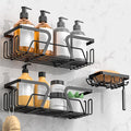 Kegii 3-Piece Shower Caddy & Soap Holder Set - Adhesive Shower Shelf Stainless Steel Bathroom Shelf, No Drilling, Black