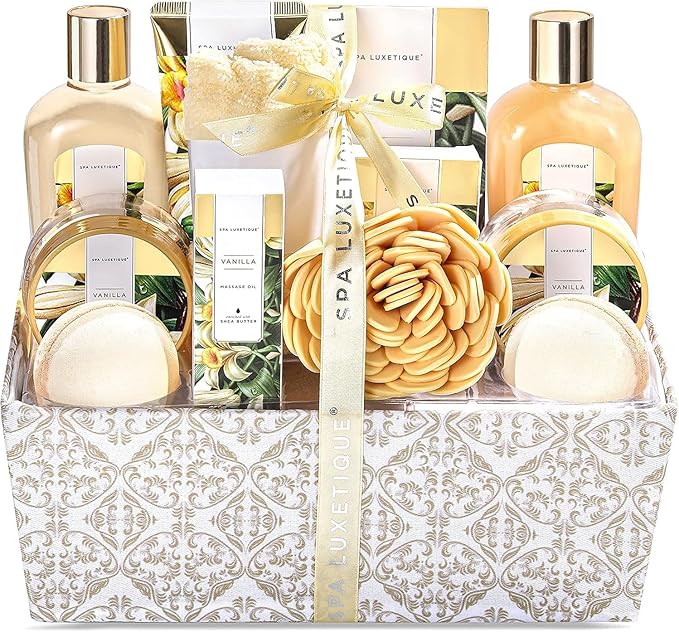 Spa Luxetique Spa Gift Set,12pcs Vanilla Shower Set, Pamper Gifts for Women, Bath Gift Set with Body Lotion, Bath Bomb, Bubble Bath, Bath Sets for Women Gifts Birthday Gifts, Valentines Gifts