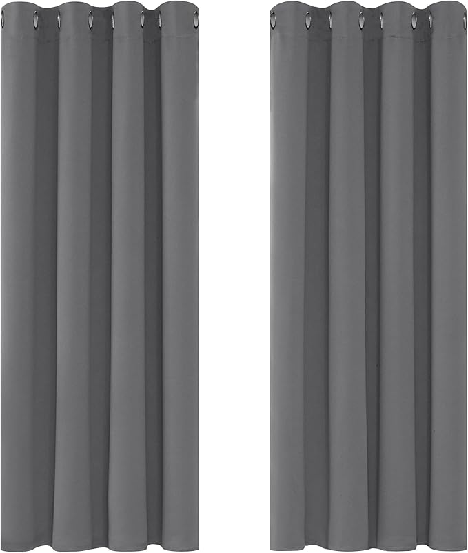 Deconovo Grey Blackout Curtains 46 x 54 Inch Eyelet Super Soft Thermal Insulated Bedroom Blackout Eyelet Curtains for Living Room Light Grey 2 Panels