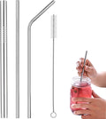304 Stainless Steel Straws, Reusable, 3 Metal Drinking Straws in Set, with Cleaning Brushes, Environmentally Friendly, Non-Toxic, Washable, Ideal for Smoothie, Milkshake