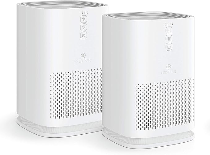 Medify MA-14 Air Purifier with True HEPA H13 Filter | 470 ft² per Hour for Smoke, Odors, Pollen, Pets | 99.9% Removal to 0.1 Microns | White, 2-Pack