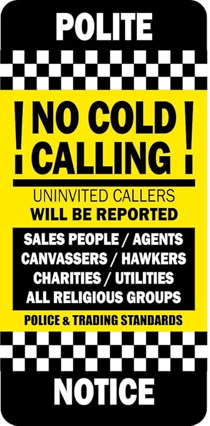No Junk Mail Sign Sticker - No Cold Calling Sign Sticker - For Front Door Letter Box - Self Adhesive Vinyl Label Durable and Resistant Waterproof Heat proof Highly Indoor Outdoor (1 x No Cold Calling)