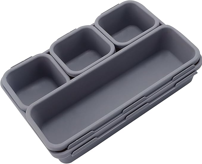 8Pcs Drawer Organiser - Interlocking Drawer Dividers Plastic Storage Trays, 3 Sizes Uncluttered Storage Drawer Tidy Trays Dividers for Kitchen Office Desk Make-Up Stationery Bathroom Jewellery (Grey)