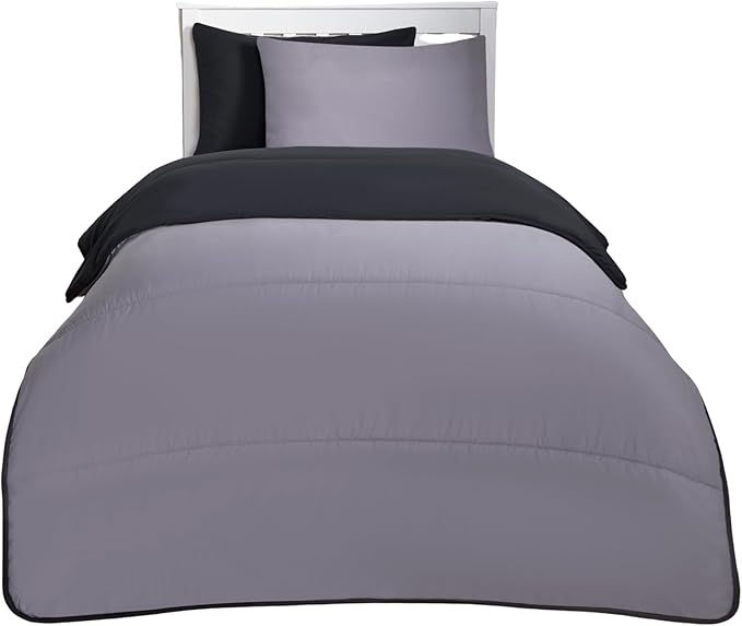 OHS Coverless Duvet Single 10.5 Tog, Microfibre Washable Reversible Quilted Travel Duvet, Black/Grey
